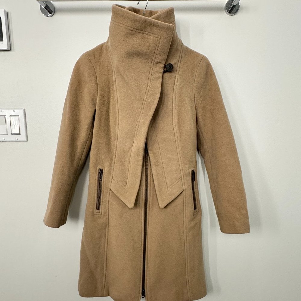 SOIA & KYO Slim Fit Wool Coat w Funnel Collar in Tan - XSP